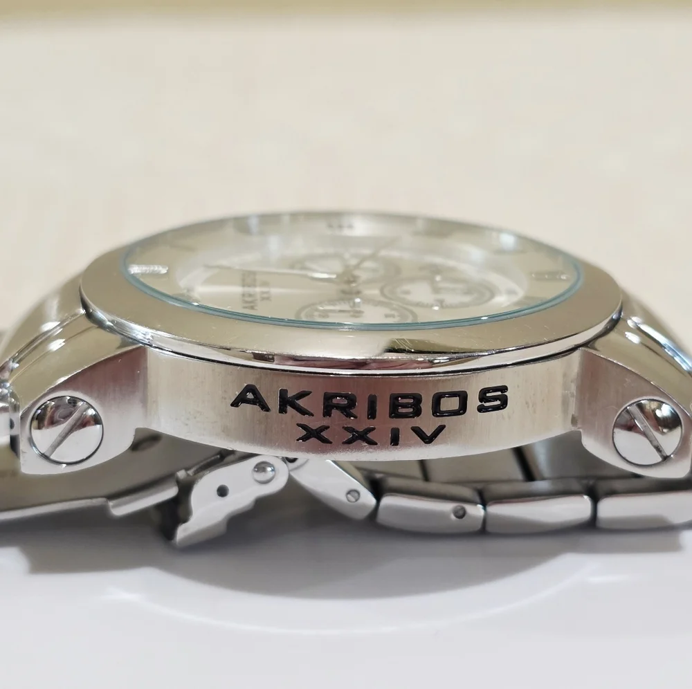 Akribos XXIV Grandiose Chronograph Large Men's Watch Stainless MOP Accent Runs